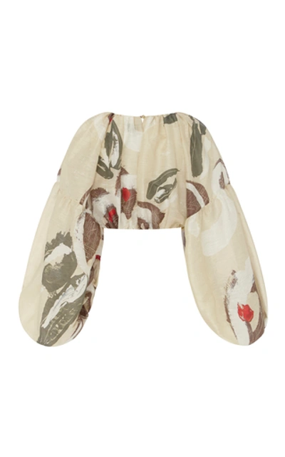 Shop Aje Cropped Printed Cotton Blouse In Neutral