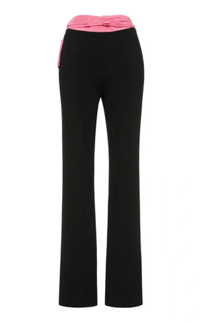 Shop Carolina Herrera Satin-trimmed Crepe Straight-leg Pants In Pink