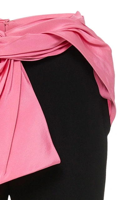 Shop Carolina Herrera Satin-trimmed Crepe Straight-leg Pants In Pink