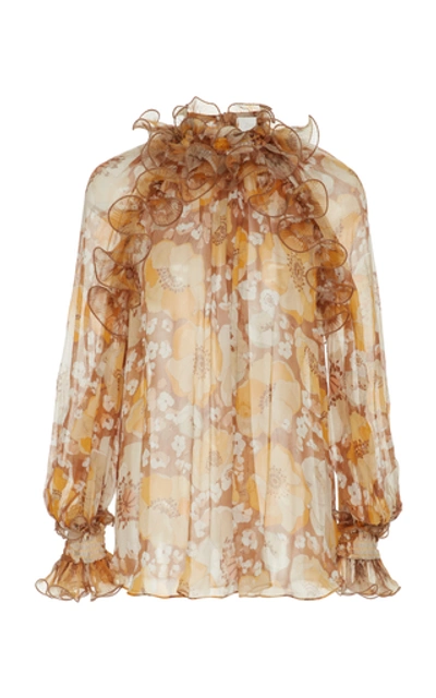 Shop Zimmermann Ruffled Floral-print Silk-chiffon Blouse In Multi