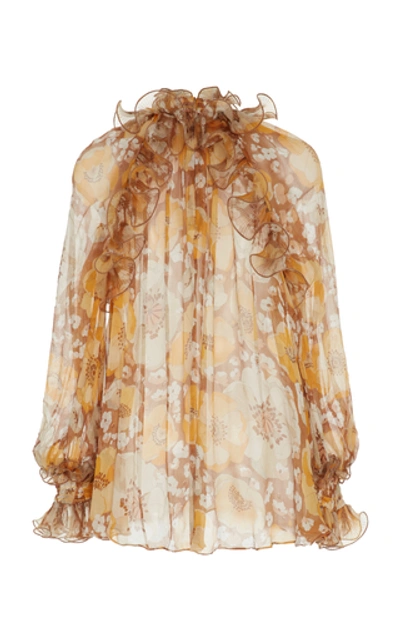 Shop Zimmermann Ruffled Floral-print Silk-chiffon Blouse In Multi
