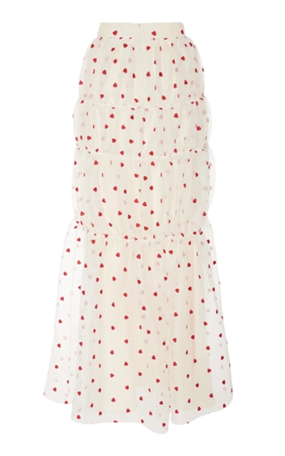 Shop Brock Collection Pine Gathered Heart-print Silk-blend Skirt In White