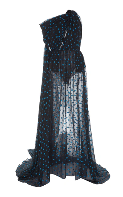 Shop Dundas Draped Printed Chiffon Maxi Dress In Multi