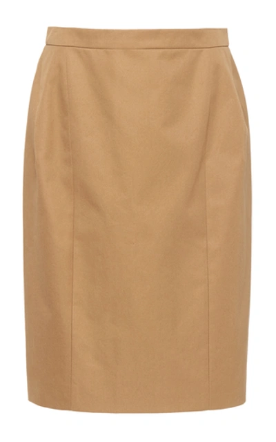 Shop Delpozo Cotton-twill Pencil Skirt In Brown