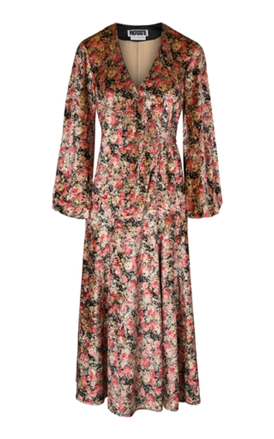 Shop Rotate Birger Christensen Beatrix Floral-print Velvet Wrap Dress