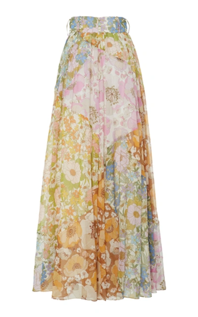 Shop Zimmermann Pleated Floral-print Cotton-blend Maxi Skirt In Multi