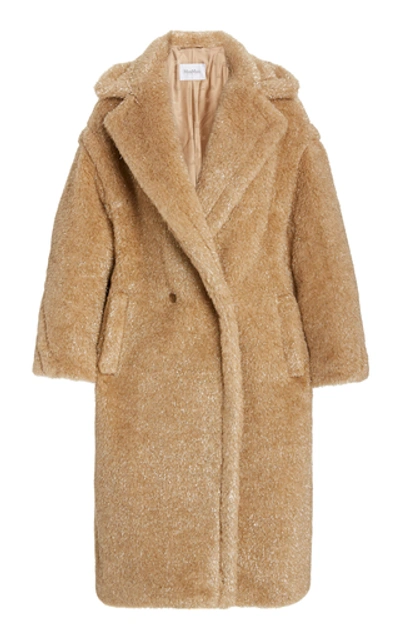 Shop Max Mara Teddy Metallic Faux-fur Double-breasted Coat In Brown
