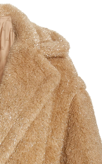 Shop Max Mara Teddy Metallic Faux-fur Double-breasted Coat In Brown