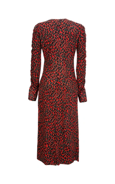 Shop La Doublej Tinder Ruched-sleeve Tailored Leopard Midi Dress In Red