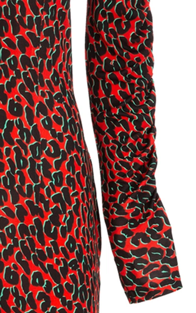 Shop La Doublej Tinder Ruched-sleeve Tailored Leopard Midi Dress In Red