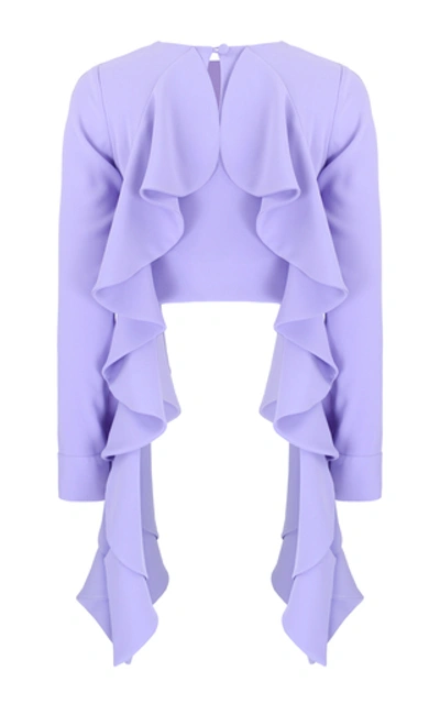 Shop Amal Al Mulla Lavender Crepe Draped Crop Top With Prehnite Stone Detai In Purple