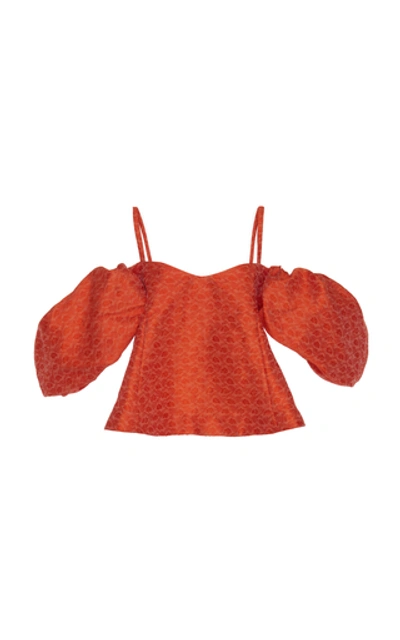 Shop Rosie Assoulin Ra Ra Floral-jacquard Top In Orange