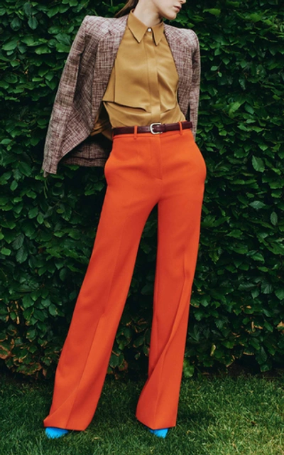 Shop Victoria Beckham Wool Wide-leg Trouser In Orange