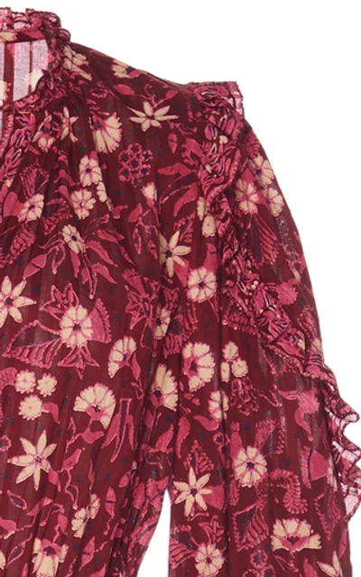 Shop Ulla Johnson Delphine Floral-print Cotton-voile Jumpsuit In Burgundy
