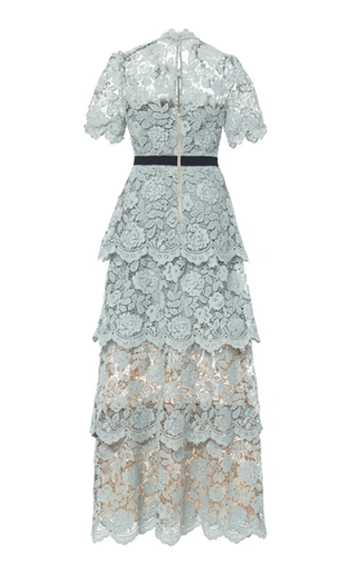 Self-portrait Guipure-lace Tiered Maxi Dress In Light Green | ModeSens