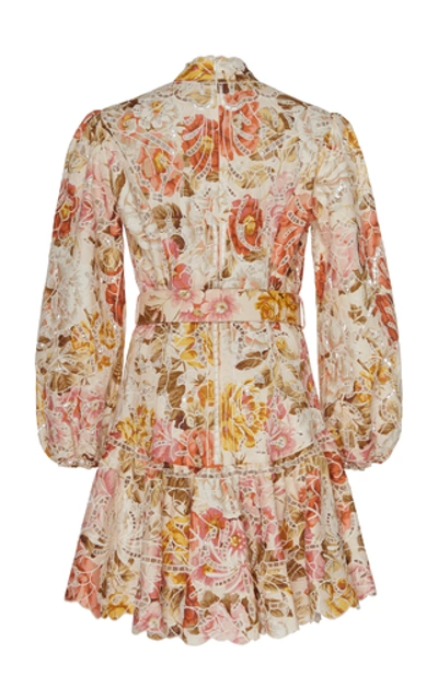 Shop Zimmermann Bonita Floral-print Linen And Cotton-blend Mini Dress In Neutral
