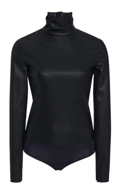 Shop Alexander Wang Faux Leather Turtleneck Bodysuit In Black