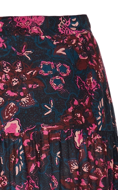 Shop Ulla Johnson Amalia Floral-print Cotton-blend Midi Skirt In Navy