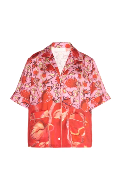 Peter Pilotto Piped Floral-print Satin-twill Shirt In Red