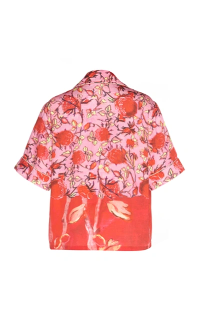Peter Pilotto Piped Floral-print Satin-twill Shirt In Red