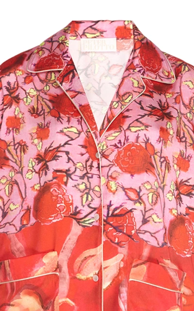 Peter Pilotto Piped Floral-print Satin-twill Shirt In Red