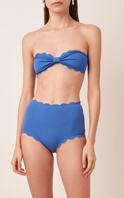 Shop Marysia Antibes Scalloped Bandeau Bikini Top In Blue