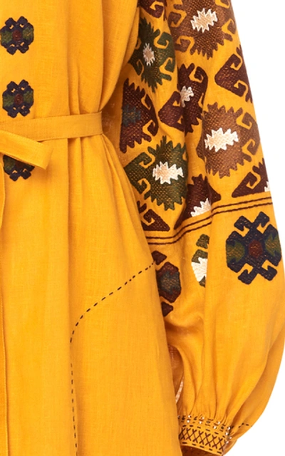 Shop Vita Kin Bodrum Embroidered Linen Midi Dress In Yellow