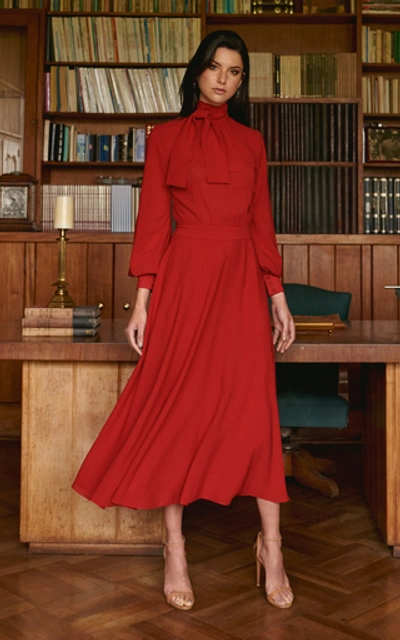 Shop Andres Otalora Sarita Silk Midi Dress In Red