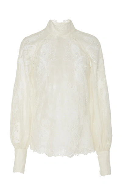 Shop Zimmermann Floral-embroidered Cotton Blouse In White