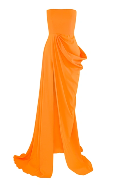 Alex Perry Reed Draped Crepe Strapless Gown In Orange | ModeSens