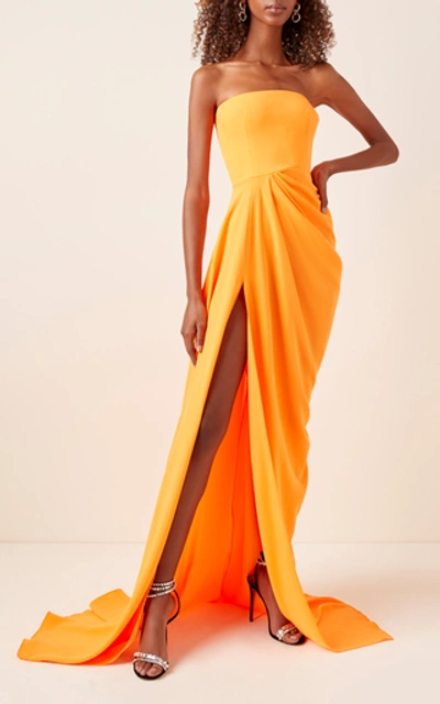 Shop Alex Perry Reed Draped Crepe Gown In Orange