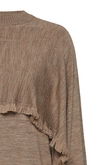 Shop Deveaux Ruffled Cape-effect Wool Sweater In Neutral