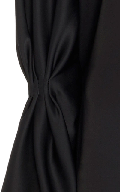 Shop Victoria Beckham Gathered Sleeve Sateen V-neck Blouse In Black