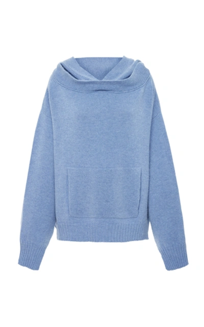 Shop Rosetta Getty Oversized Wool And Cashmere-blend Hooded Sweatshirt In Blue