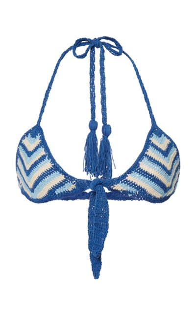 Shop Akoia Swim Iris Crocheted Cotton Bikini Set In Blue