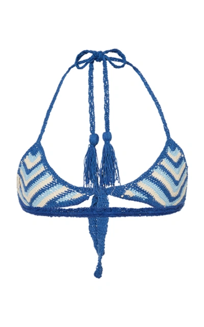 Shop Akoia Swim Iris Crocheted Cotton Bikini Set In Blue