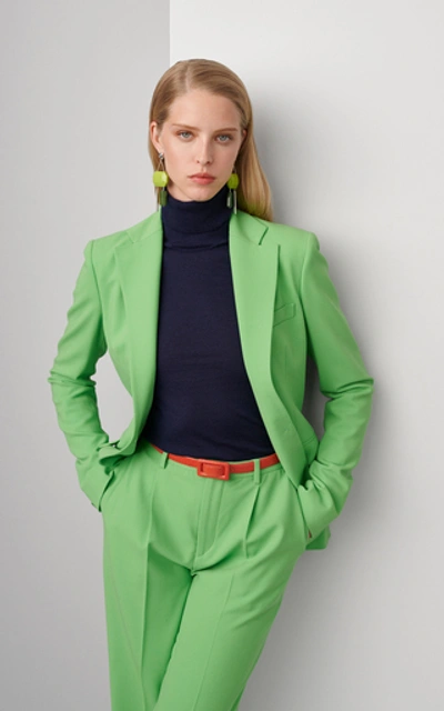 Shop Ralph Lauren Winnifred Wool-blend High-rise Wide-leg Pants In Green