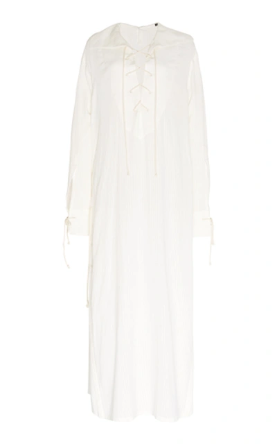 Shop Ann Demeulemeester Lace-up Cotton-blend Shirt Dress In White