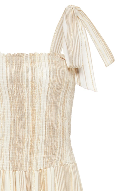Shop My Beachy Side Tie-detailed Smocked Striped Cotton Jumpsuit In Multi