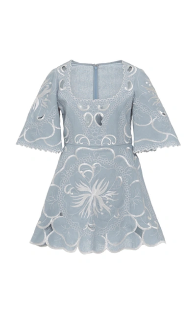 Shop Alice Mccall Dissolving Hearts Linen Mini Dress In Blue