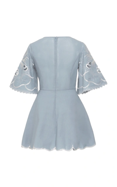 Shop Alice Mccall Dissolving Hearts Linen Mini Dress In Blue