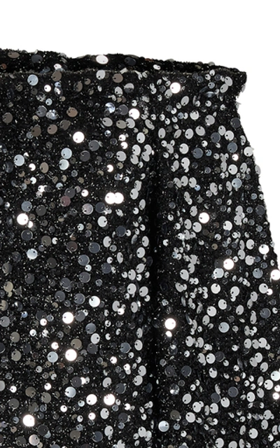 Shop Rotate Birger Christensen Gloria Off-the-shoulder Sequined Chiffon Mini Dress In Black