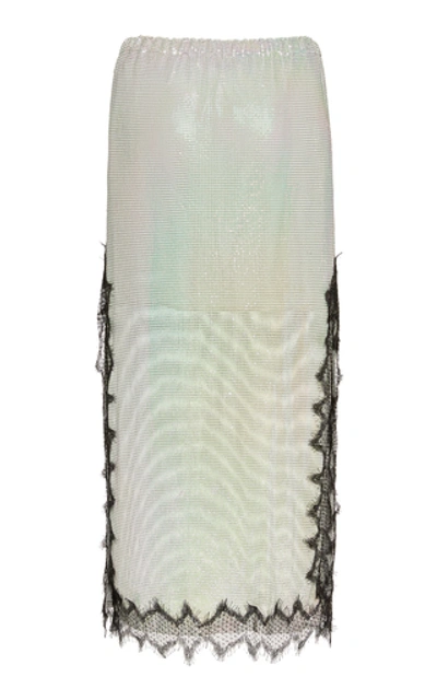 Shop Christopher Kane Lace-trimmed Chainmail Midi Skirt In Silver
