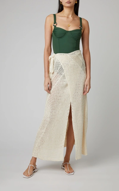 Shop Akoia Swim Cecile Crocheted Cotton Maxi Skirt In White