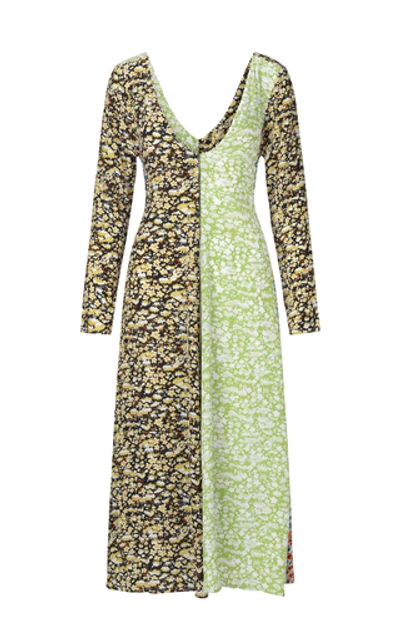 Shop Stine Goya Maca Multi-print Silk Midi Dress In Green