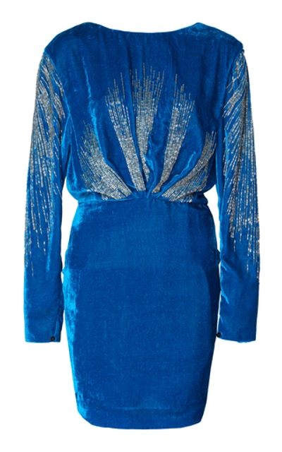 Shop Attico Velvet Embroidered Mini Dress In Blue