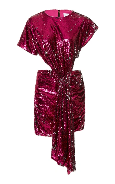 Shop Alice Mccall Electric Orchid Asymmetric Cutout Sequined Crepe Mini Dress In Pink