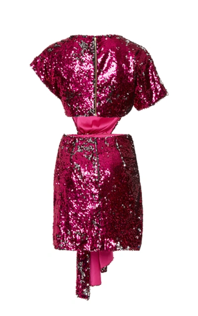 Shop Alice Mccall Electric Orchid Asymmetric Cutout Sequined Crepe Mini Dress In Pink