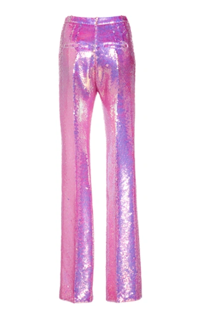 Shop Rabanne High-waisted Sequin-embellished Trousers In Pink