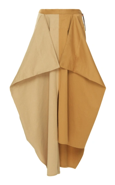 Shop Loewe Two-tone Paneled Cotton-twill Maxi Skirt In Neutral